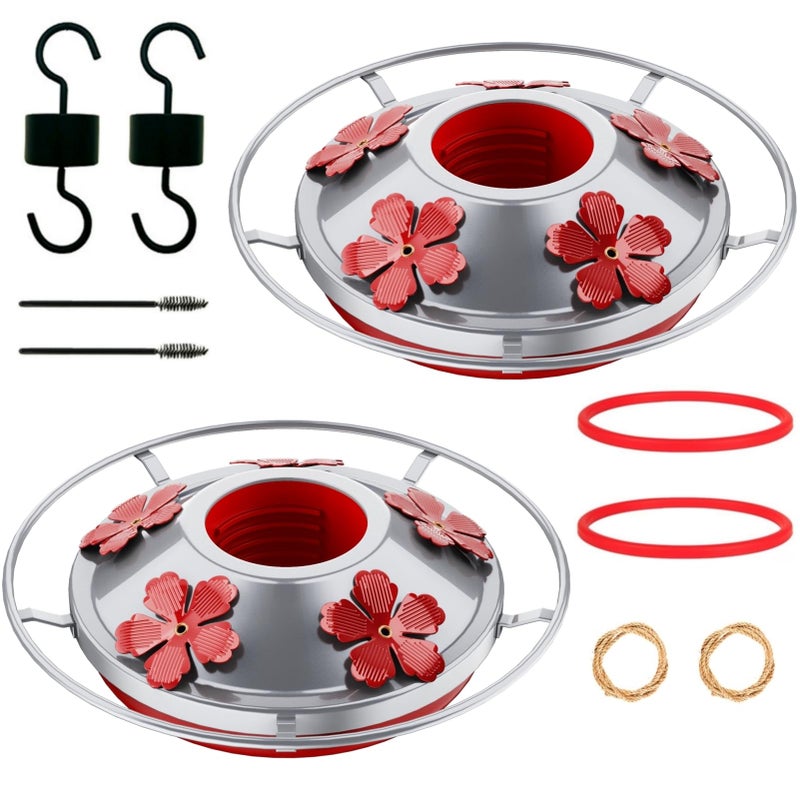 WOSIBO 2 Pack Hummingbird Feeder Base Replacement Part Accessories Set - Includes 2 Pcs Bottom Base, Moat Hooks, Seal Rings, Brushes and Hanging Ropes (2, Silver) - Image 1
